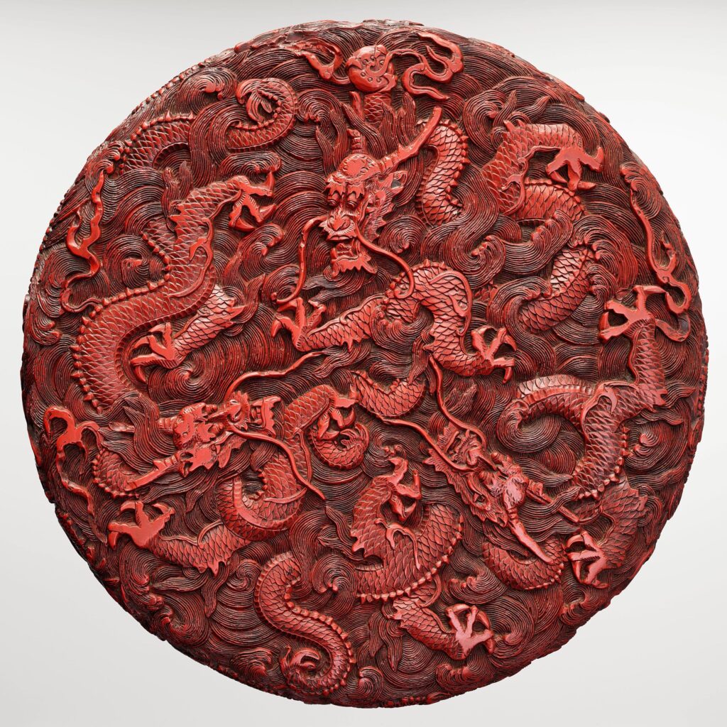 Dose mit Drachen, Qing-Dynastie, 18. Jh., Schnitzlack, Museum Rietberg