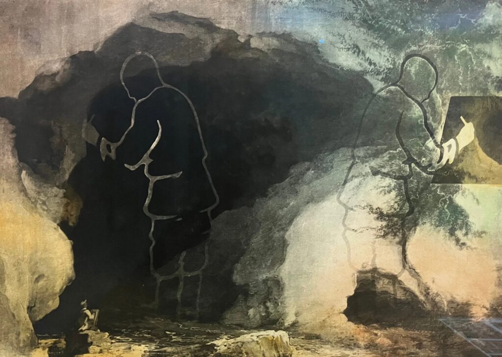 Hugo Suter Caspar Wolf zeichnet, 1993 Helio- bzw. Fotogravüre (gerasterte Vorlage) 54,7 × 68,2 cm Inv.-Nr. 1995.79 Graphische Sammlung ETH Zürich © Hugo und Mariann Suter Stiftung