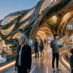 Gebäudehülle organisch, Ausstellungsobjekte virtuell: Könnte so das Museum der Zukunft aussehen? Visualisierung eines Gedankenexperiments mithilfe eines KI-Bildgenerators. © Timo Landenberger, KI-generiert mit Adobe Firefly/Gemini Flash