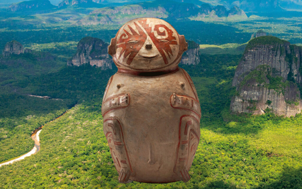 Keyvisual Museum Rietberg Zürich 2026 - Graburne, Keramik, Napo-Kultur, Ecuador, Museo Arqueológico y Centro Cultural de Orellana, MACCO-EP; Nationalpark Chiribiquete in Guaviare, Kolumbien. © Daniel Rosengren