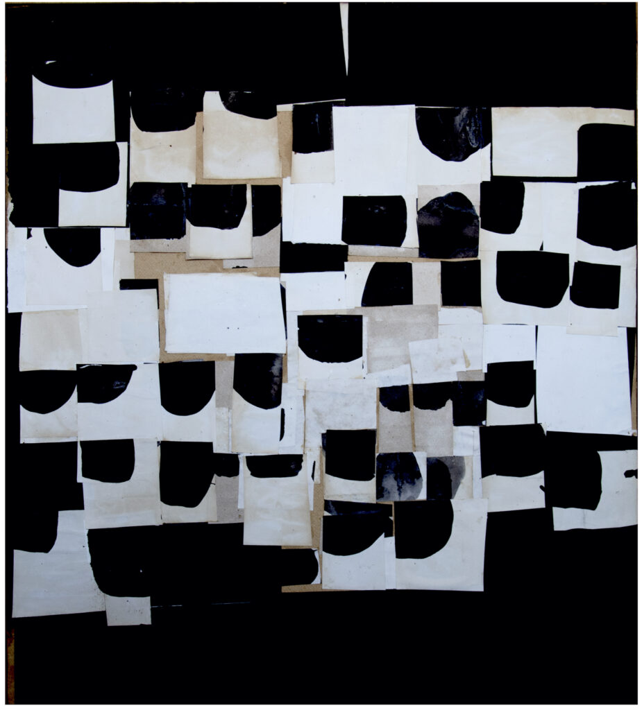 Collage N°15: Inked paper, cut out and pasted on isorel, 1973 - Photo: © James Caritey - Lizenz: https://creativecommons.org/licenses/by-sa/4.0/deed.de - Datei: https://commons.wikimedia.org/wiki/File:Collage,_Pierrette_Bloch.jpg?uselang=de