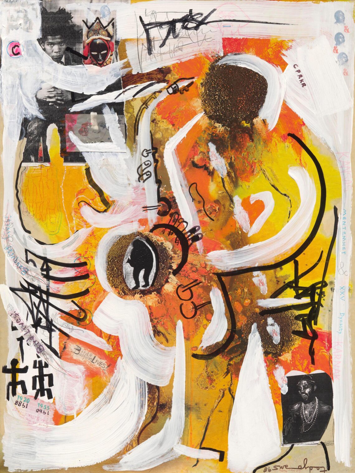 Image: "Ted Joans, Bird & Basquiat Lives!, 1998. Acrylique, encre, graphite, collage, agrafes et colle sur support et cadre trouvé, 116,7 x 91,4 cm. Courtesy The Estate of Ted Joans. © The Estate of Ted Joans. Photo: Meridian Fine Art Joseph Wilhelm
